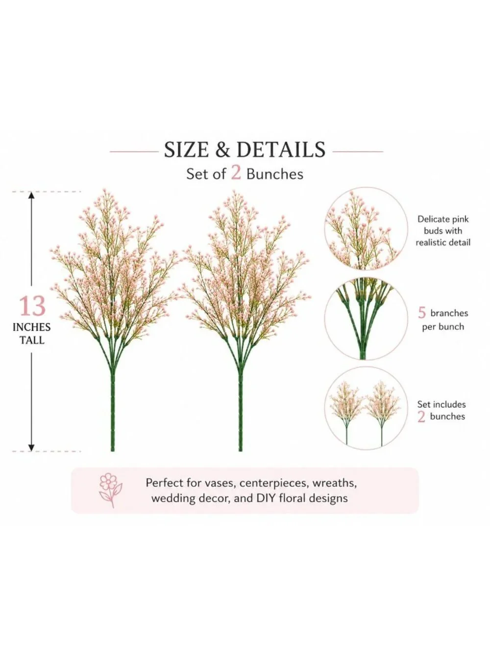 Blush Pink Faux Wax Flowers Set of 2 Artificial Flower Sprays Wedding Bouquet